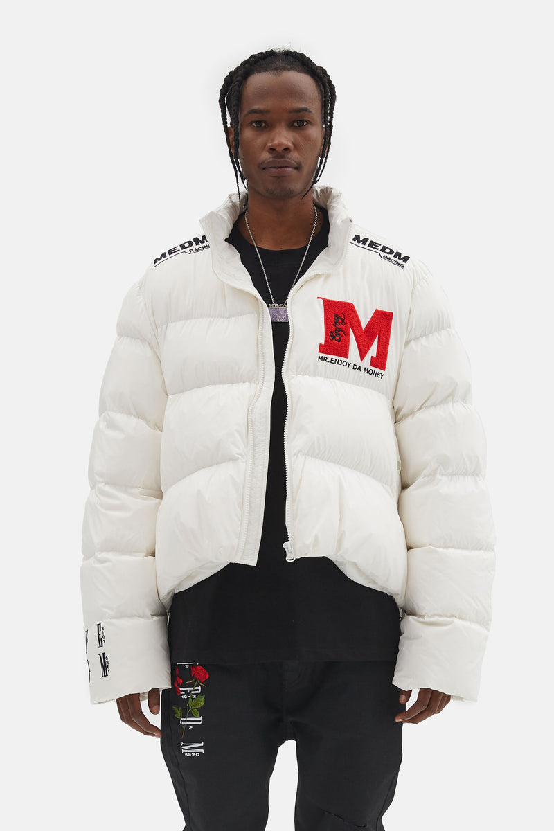 MEDM EMBROIDERED LOGO PUFFER JACKET