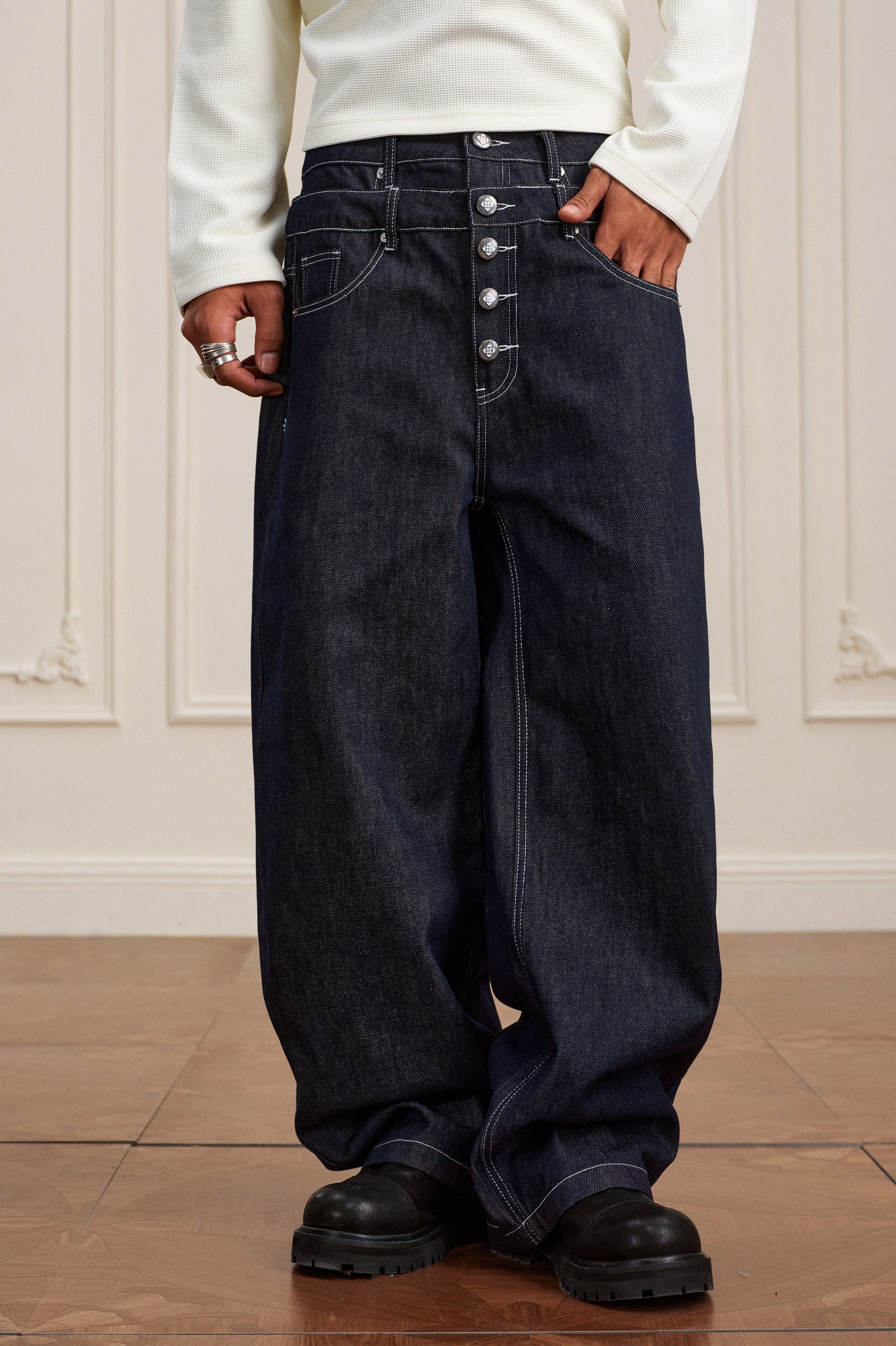 YADCREW RAW DENIM DOUBLE WAIST JEANS – Baroque Galleria