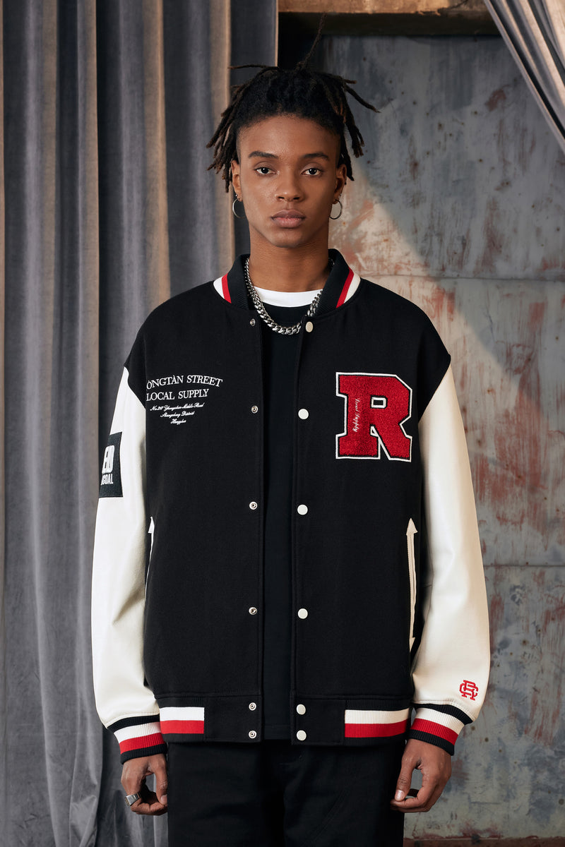 REDCHARCOAL MORTISE VARSITY JACKET – Baroque Galleria